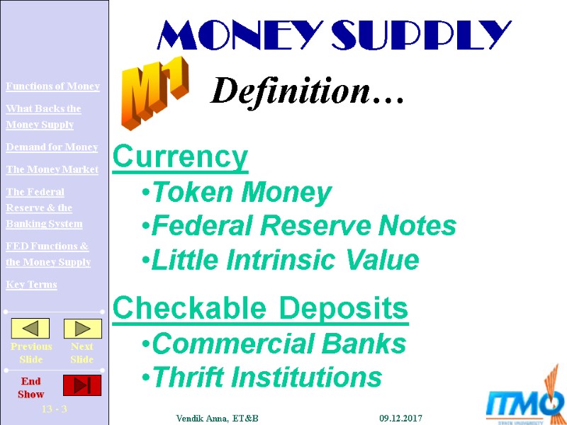 MONEY SUPPLY M1 Currency Token Money Federal Reserve Notes Little Intrinsic Value Checkable Deposits